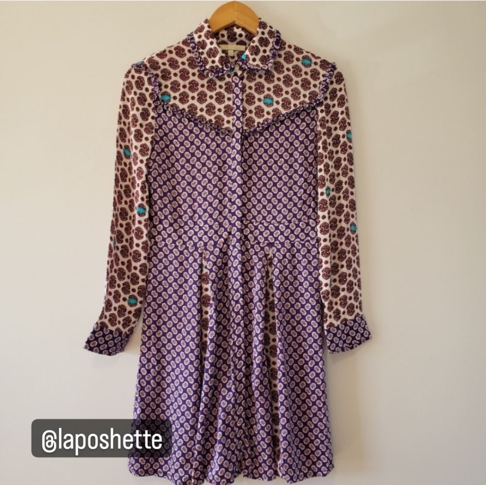 Maje Multicolor Printed Long Sleeve Dress Size S.
